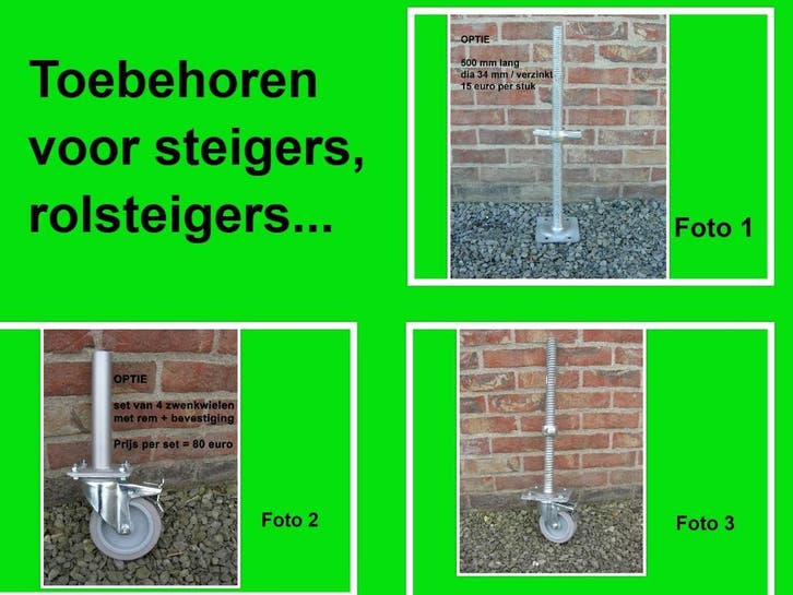 Voetspindels - stellingpoten - steigerwielen voor rolsteiger, Bricolage & Construction, Échafaudages, Enlèvement