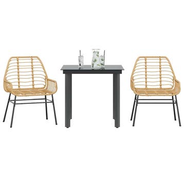 vidaXL 3-delige Tuinset poly rattan glas bruin, Verzenden, Tuinset