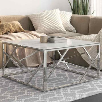 vidaXL Salontafel roestvrijstaal en gehard glas, Maison & Meubles, Tables | Tables de salon, Verzenden