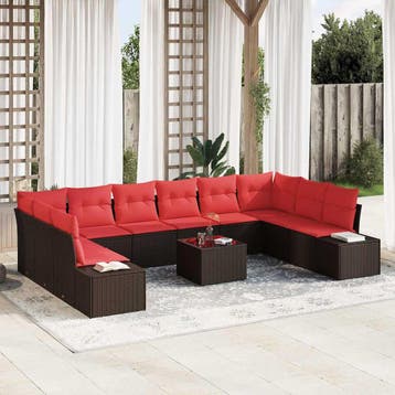 vidaXL Tuinbank Set 10 st 9-Aantal zitplaatsen Bruin en Rood, Tuin en Terras, Verzenden, Nieuw