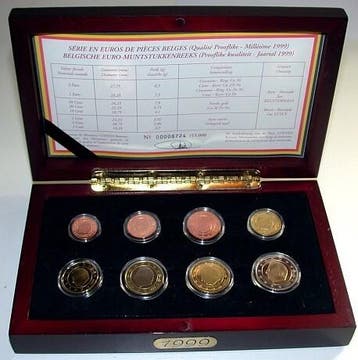3,88 Euro, munten set 1 Cent-2 Euro 1999 Belgie Albert Ii, Postzegels en Munten, Verzenden, België