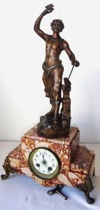 Klok - A D Mougin Deux Medailles - Art Nouveau Onyx,, Antiek en Kunst, Antiek | Klokken