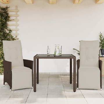vidaXL 3-delige Bistroset met kussens poly rattan bruin, Verzenden, Nieuw