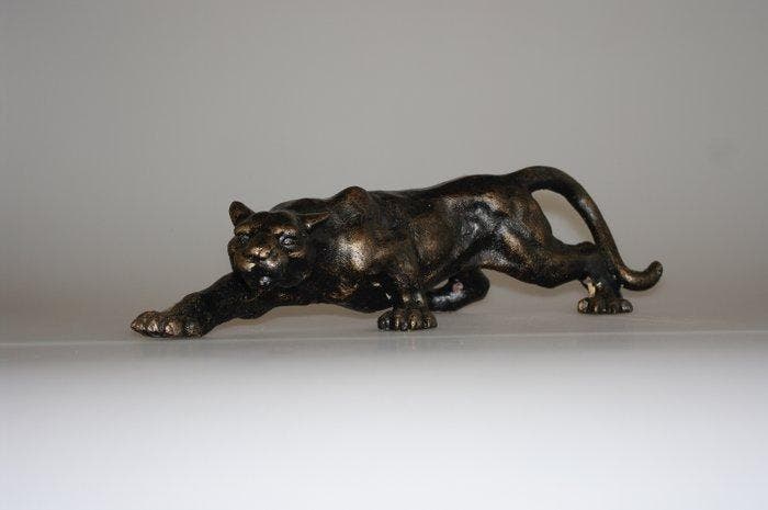 sculptuur, Leopard panther - 14 cm - IJzer, Antiek en Kunst, Curiosa en Brocante