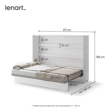 Lenart Bed Concept Horizontaal Opklapbed 140x200 - Wit, Nieuw