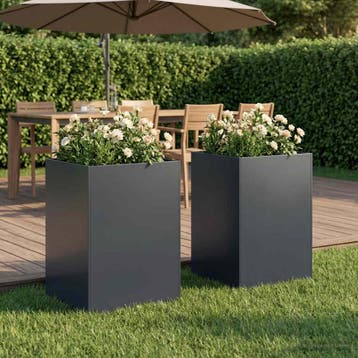 vidaXL Plantenbak 2 st Antraciet 50 x 50 x 75 cm Koudgewalst, Tuin en Terras, Bloempotten, Verzenden, Nieuw