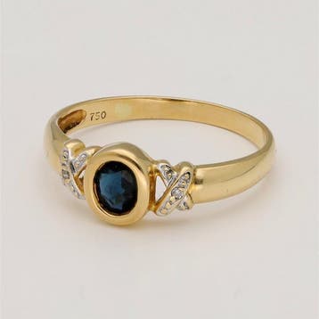 Ring - 18 karaat Geel goud Saffier - Diamant
