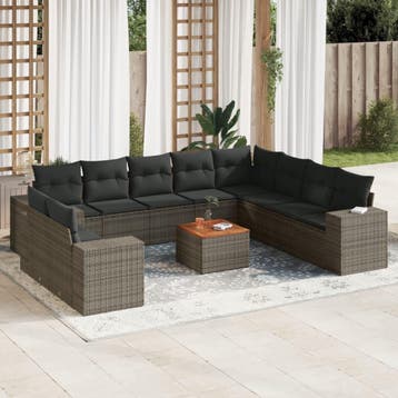 vidaXL 11-delige Loungeset met kussens poly rattan grijs, Verzenden, Nieuw, Loungeset