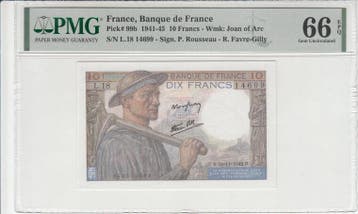 1942 France 10 Francs Pick 99b Pmg Gem Unc 66 Epq, Verzenden, België