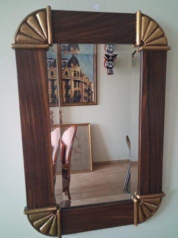Wandspiegel - Glas, Hout, - vintage spiegel, Huis en Inrichting, Nieuw