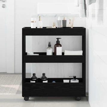 vidaXL Smalle Opslag Trolley Zwart Eiken 60 x 18 x 70 cm, Maison & Meubles, Verzenden