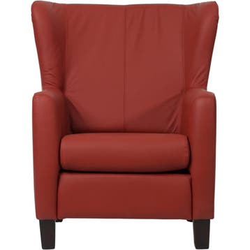 Leren fauteuil Hug - Hermes Red (rood) - Poten hout zwart, Huis en Inrichting, Nieuw, Ophalen of Verzenden, 75 tot 100 cm, Eigentijds, Klassiek, Retro, Romantisch