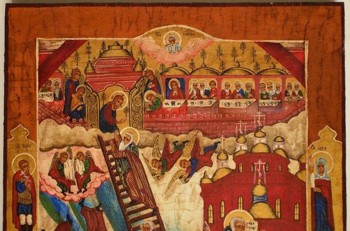 Icoon - Russische orthodoxe icoon The Ladder of Divine, Antiek en Kunst, Antiek | Boeken en Manuscripten