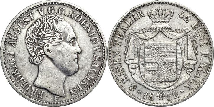1/3 taler, daalder 1852, Sachsen-kurlinie ab 1547 (albert..., Timbres & Monnaies, Monnaies | Europe | Monnaies non-euro, Envoi
