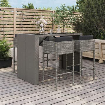 vidaXL 5-delige Tuinbarset met kussens poly rattan grijs, Verzenden, Nieuw