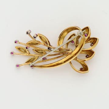 Broche - 18 carats Or jaune, Or blanc Rubis