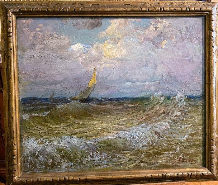 Federico Morello (1885-1945) - Traversata difficile, Antiquités & Art, Art | Peinture | Classique