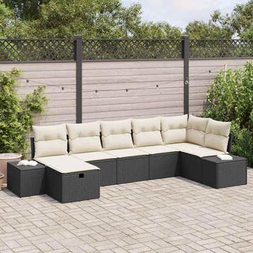 vidaXL Tuinbank Set 7 st Zwart poly rattan, Verzenden