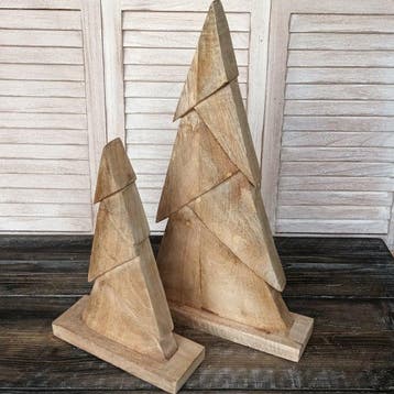 sculptuur, Grote Dennenbomen / Kerstbomen - 47 cm - Teak