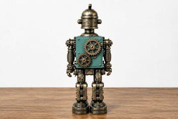 sculptuur, Steampunk Robot Figurine with Gears and