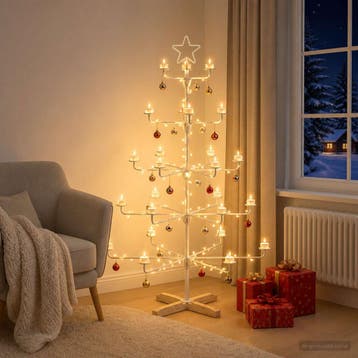 vidaXL Metalen kerstboom met houder KUOPIO 125 cm Staal Wit, Verzenden, Nieuw