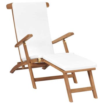 vidaXL Ligstoel met kussen massief teakhout crèmewit, Tuin en Terras, Verzenden, Nieuw