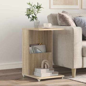 vidaXL Bijzettafel met wiel Sonoma Eik 40 x 35 x 60 cm, Verzenden