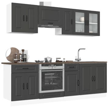vidaXL 8-delige Keukenkastenset Kalmar bewerkt hout zwart, Verzenden, Nieuw