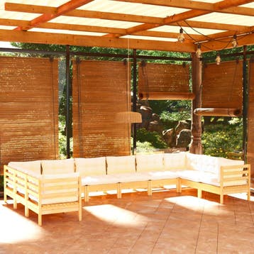 vidaXL 10-delige Loungeset met crèmekleurige kussens, Verzenden, Loungeset