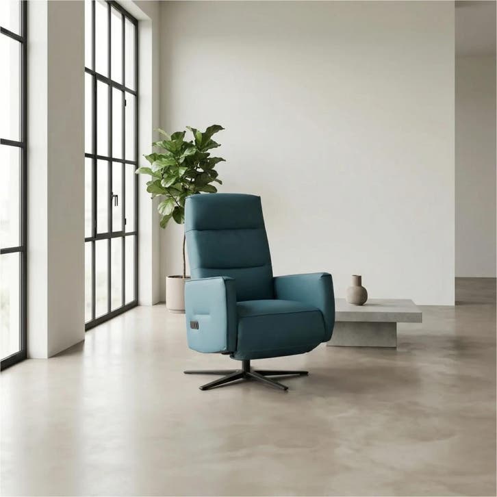 Leren handmatige relaxfauteuil Pride - Toledo Turquoise, Huis en Inrichting, Fauteuils, 50 tot 75 cm, 75 tot 100 cm, Nieuw, Leer