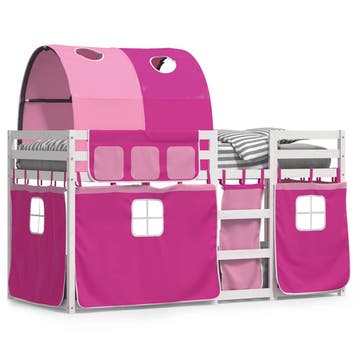 vidaXL Stapelbed met gordijnen 80x200 cm grenenhout roze, Verzenden