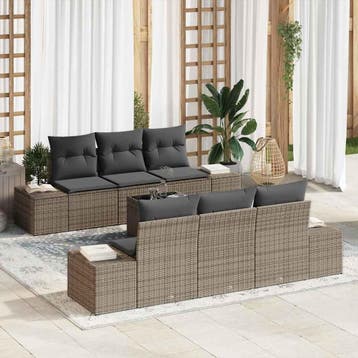 vidaXL Tuinbank Set met kussen met opslag 8 pcs Grijs poly, Verzenden