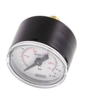 0..16 Bar Manometer Achteraansluiting Staal/Messing 40 mm, Verzenden, Nieuw