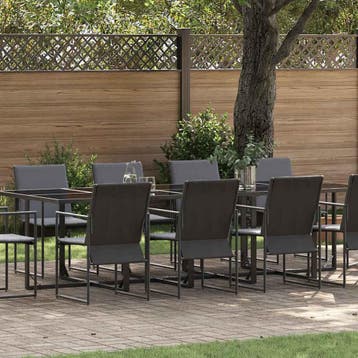 vidaXL Tuin Eettafel Set 11 st Zwart Staal, Verzenden