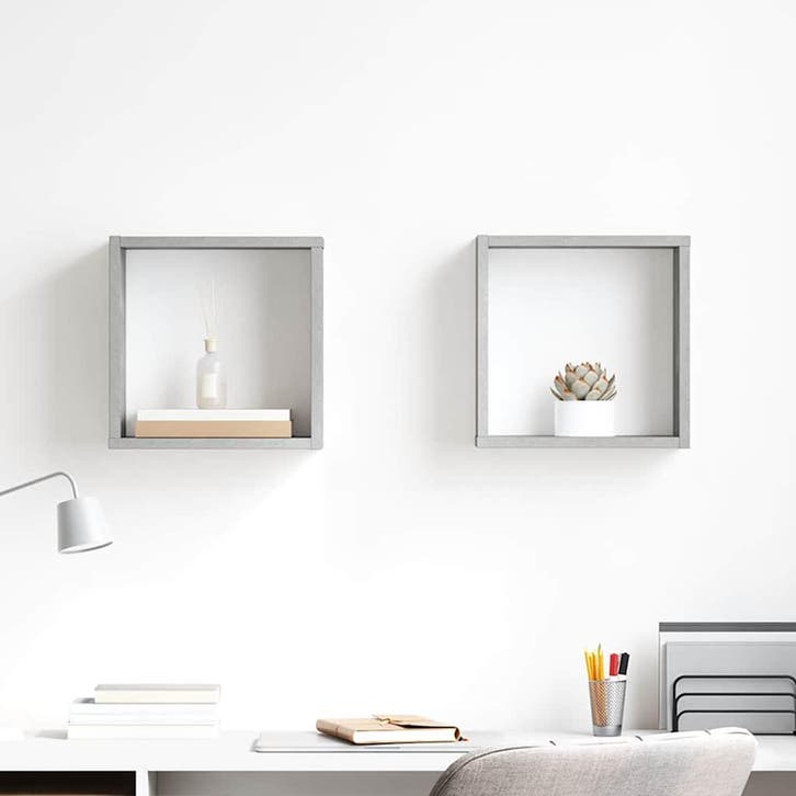 vidaXL Wandschappen kubus 2 st 30x15x30 cm betongrijs, Huis en Inrichting, Kasten | Wandmeubels, Nieuw, Verzenden
