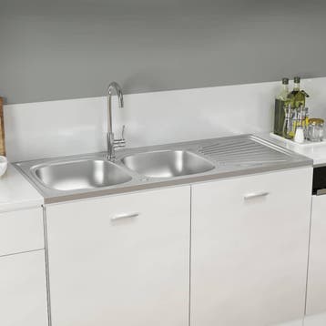 vidaXL Gootsteen dubbele bak 1200x600x155 mm roestvrij staal, Huis en Inrichting, Keuken | Keukenelementen, Verzenden, Nieuw