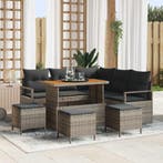vidaXL Tuinbank Set met kussen 9 pcs Grijs poly rattan, Verzenden, Nieuw