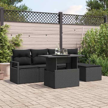 vidaXL Tuinbank Set 6 st Zwart Poly rattan, Tuin en Terras, Verzenden, Nieuw
