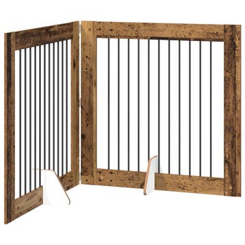 vidaXL Opvouwbaar hondenhekje met standaards 2 st Oud hout, Verzenden