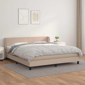 vidaXL Boxspring met matras kunstleer cappuccinokleurig, Verzenden
