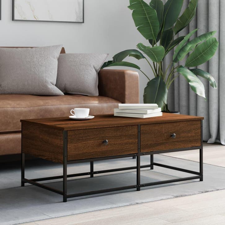 vidaXL Salontafel 100x51x40 cm bewerkt hout bruin eikenkleur, Huis en Inrichting, Tafels | Salontafels, Nieuw, Verzenden
