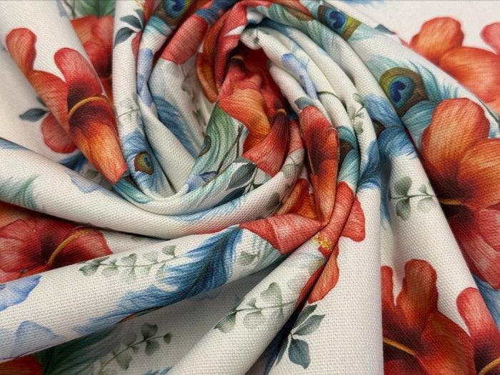 Geen reserveprijs!! Pauwbloemen in de Zomertuin - Meubelstof, Antiquités & Art, Tapis & Textile