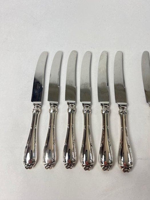 Bestekset (12) - Kruis- en Boogmotief - .800 zilver -, Antiek en Kunst, Antiek | Zilver en Goud