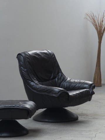 Fauteuil - Tulip draaistoel met hocker - Leder - draaistoel