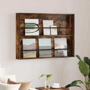 vidaXL Tijdschriftenrek Rook Eiken 100 x 12 x 70 cm Bewerkt, Huis en Inrichting, Woonaccessoires | Krantenbakken en Lectuurbakken