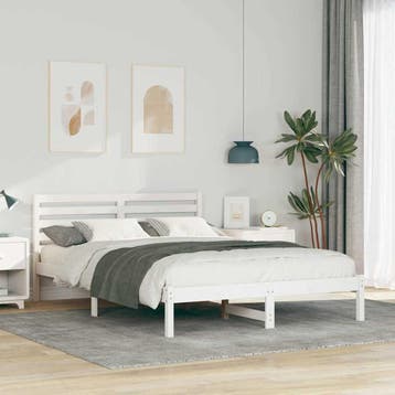 vidaXL Bedframe met hoofdeinde Wit 140 x 210 cm Massief, Verzenden, Nieuw