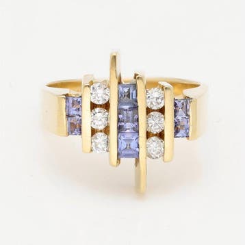 Bague - 14 carats Or jaune Diamant (Naturelle) - tanzanite