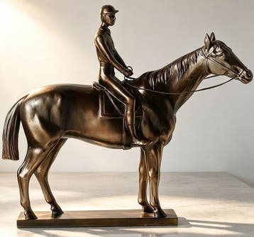 sculptuur, Bronze equestrian horse racing art sculpture - 27