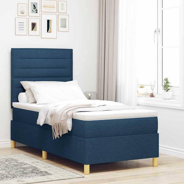 vidaXL Boxspring bed met matras met hoofdeinde Blauw 90 x, Huis en Inrichting, Slaapkamer | Bedden, Nieuw, Verzenden