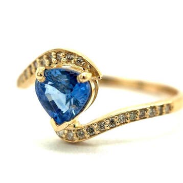 Ring - 14 karaat Geel goud - 1.02ct. tw. Saffier - Diamant, Nieuw